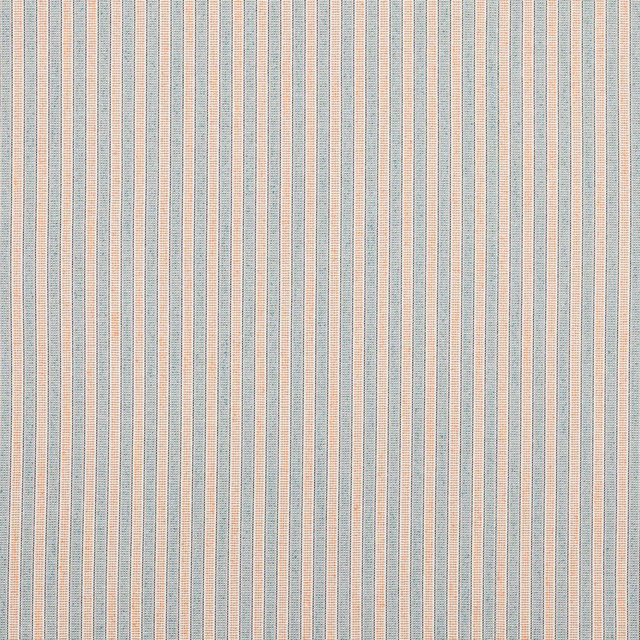 Fine vertical stripes in muted indigo, copper and cream woven fabric