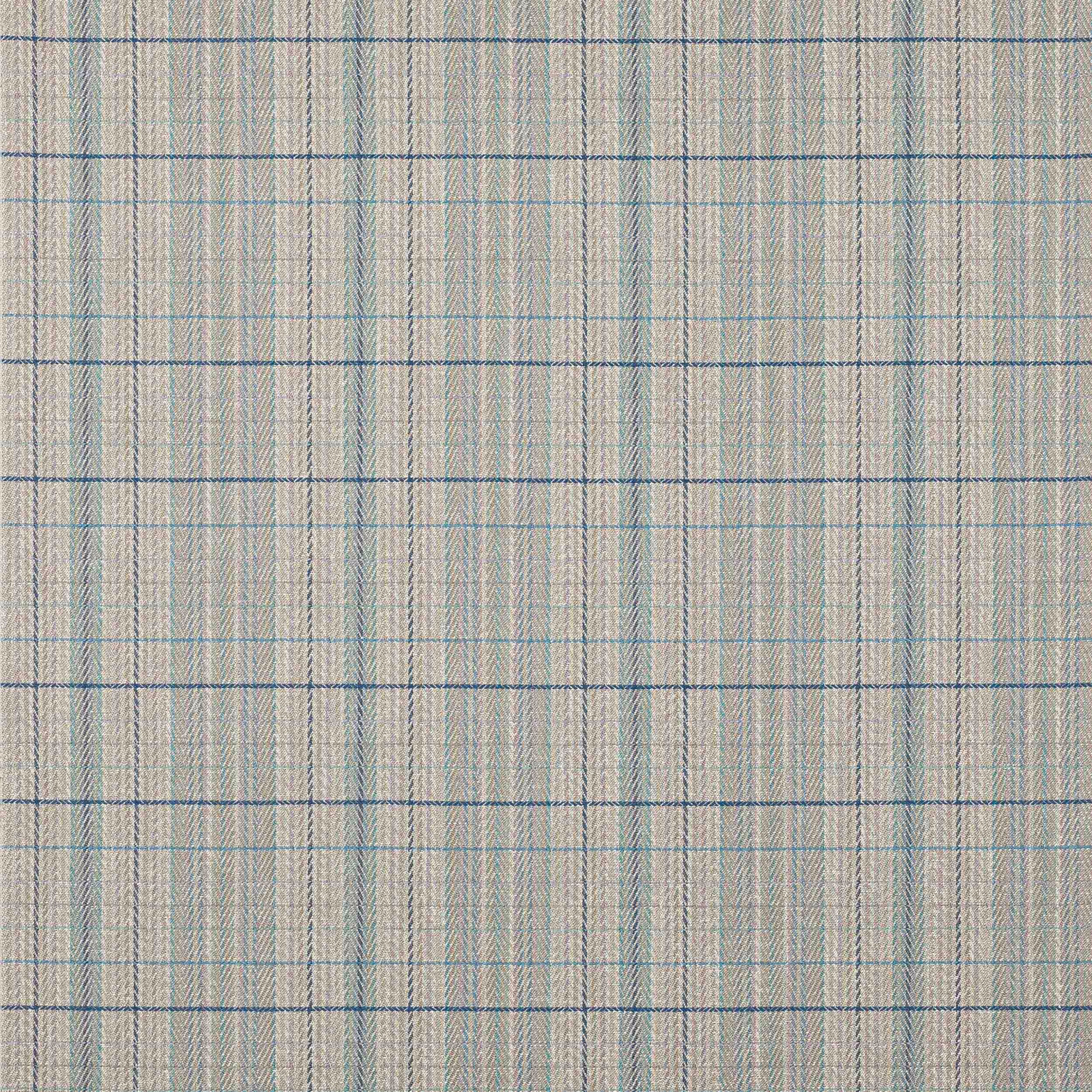 Pale blue-and-cream woven check fabric with fine herringbone texture