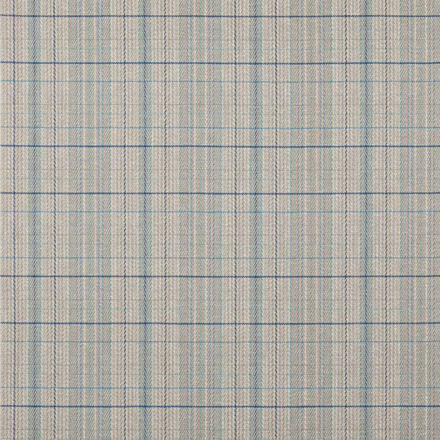 Pale blue-and-cream woven check fabric with fine herringbone texture