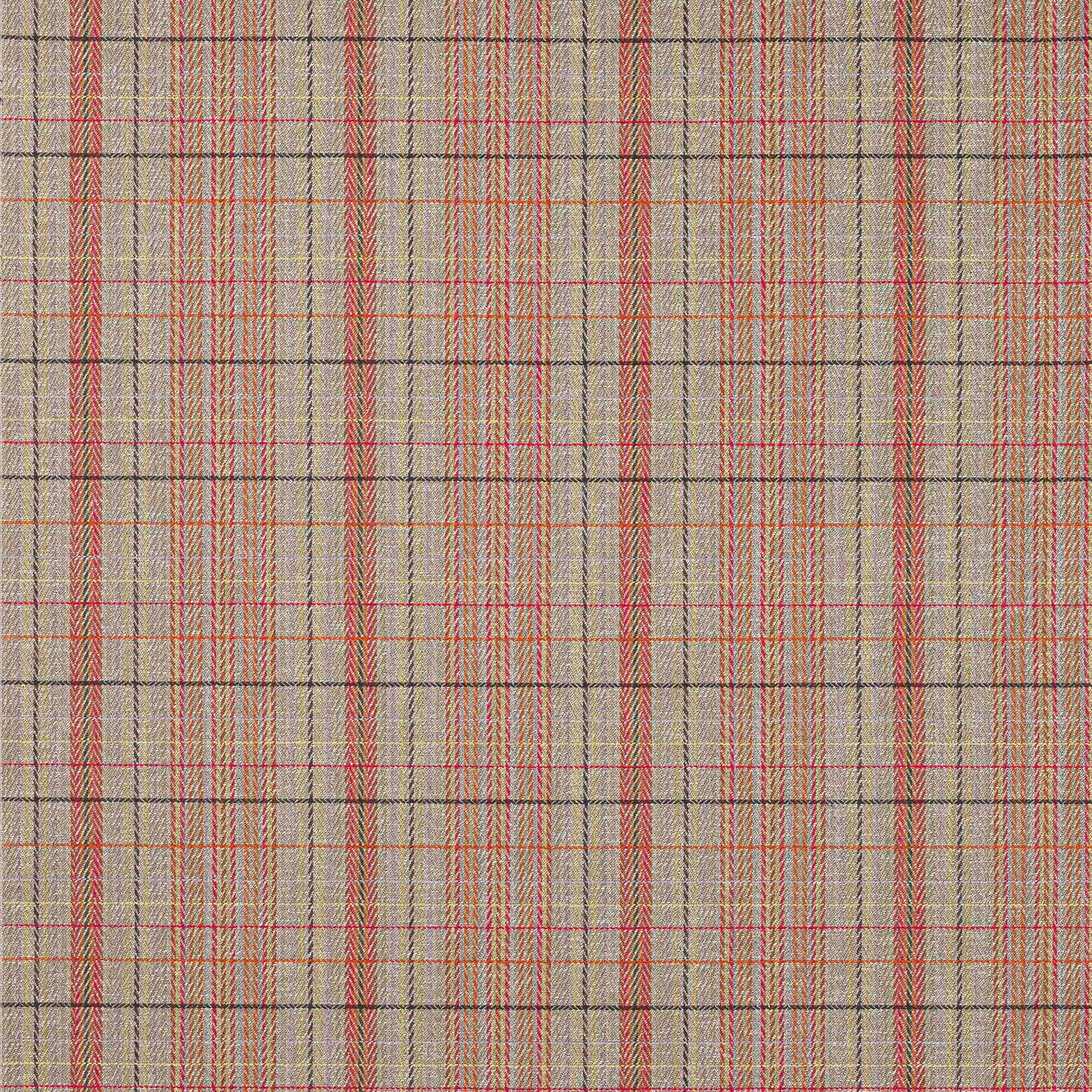 Woven charcoal and dusty pink check fabric with pale neutral ground and textured weave