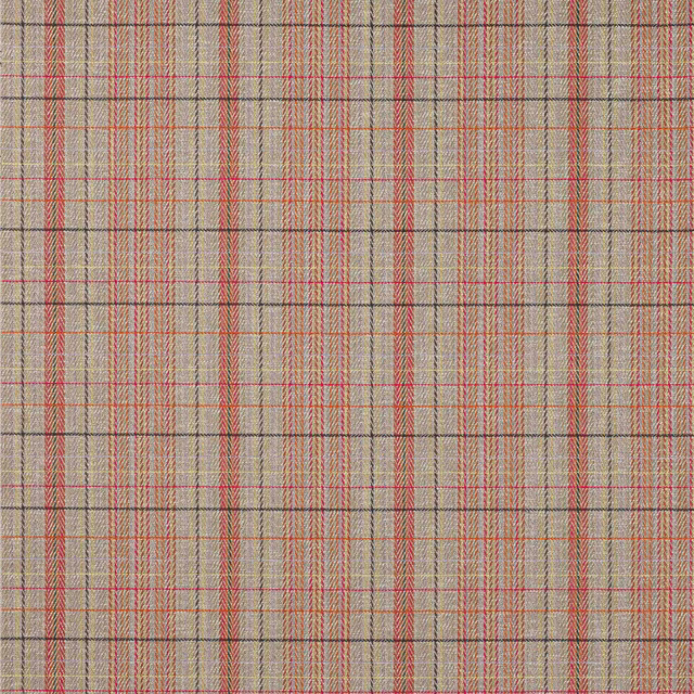 Woven charcoal and dusty pink check fabric with pale neutral ground and textured weave