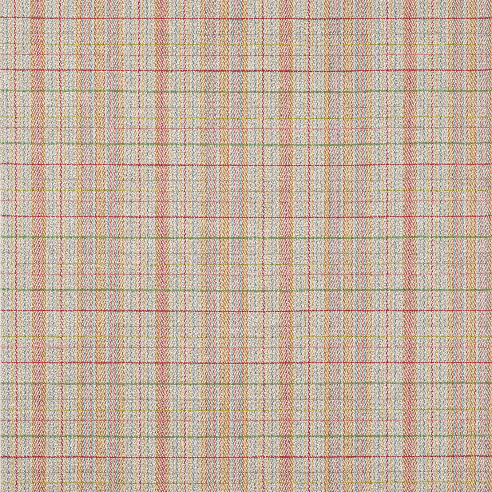 Soft pastel woven check fabric with cream, pink, sage and blue stripes