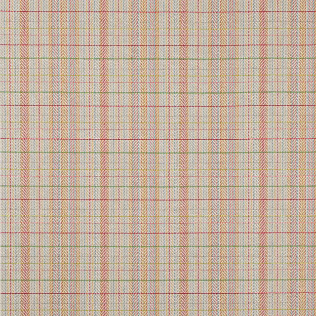 Soft pastel woven check fabric with cream, pink, sage and blue stripes