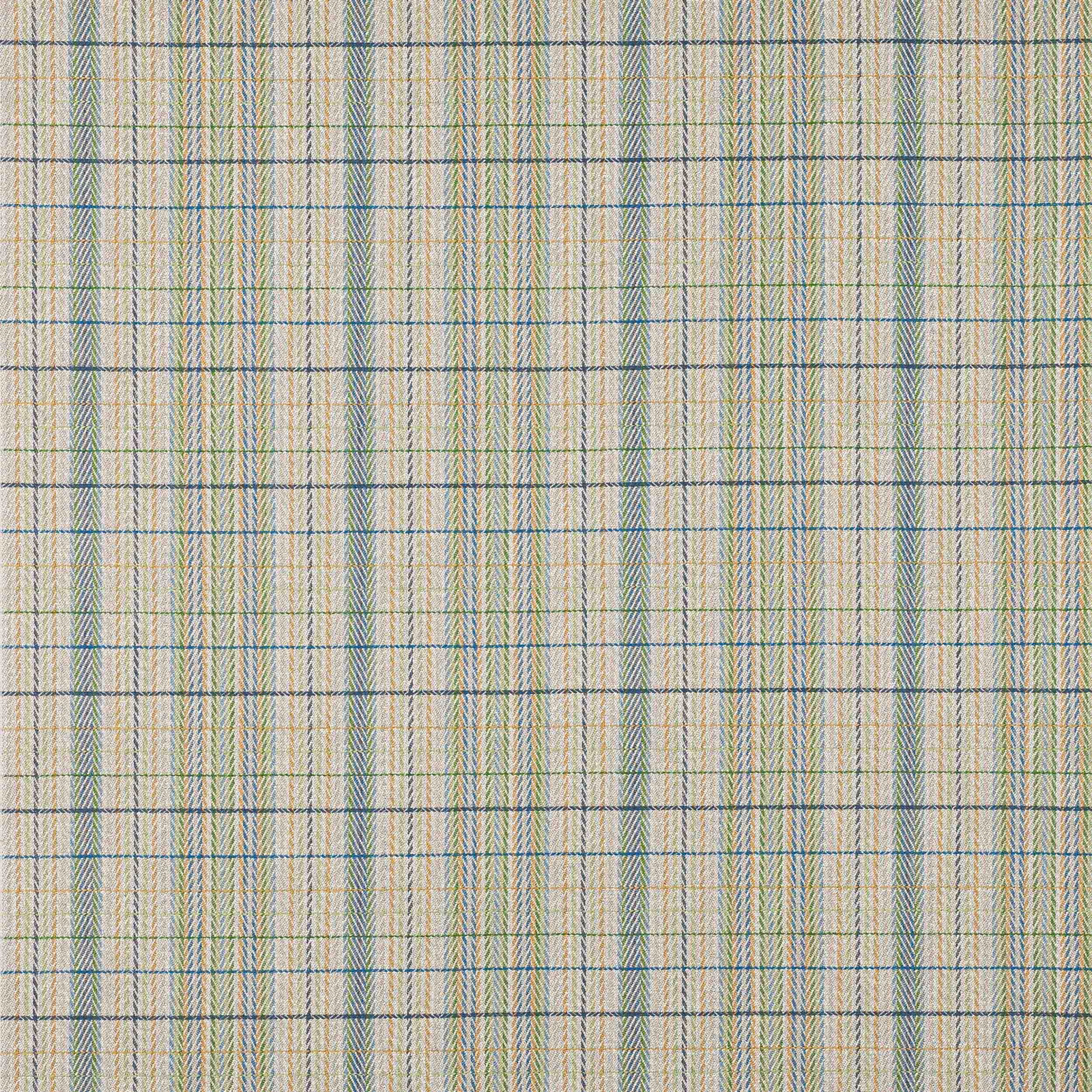Pale checked woven fabric with navy lines and soft green stripes