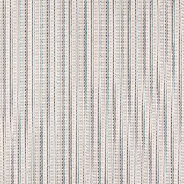 Close-up of pale blue and neutral vertical striped woven fabric
