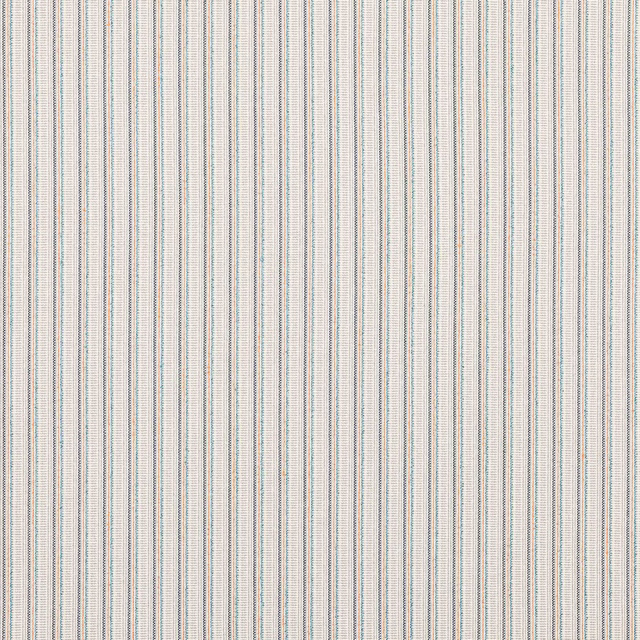 Fine vertical stripe fabric in pale ground, indigo and copper threads