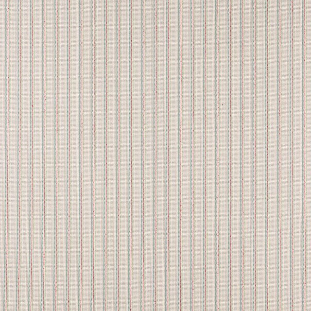 Pale striped fabric swatch with fine pink, green and blue vertical lines