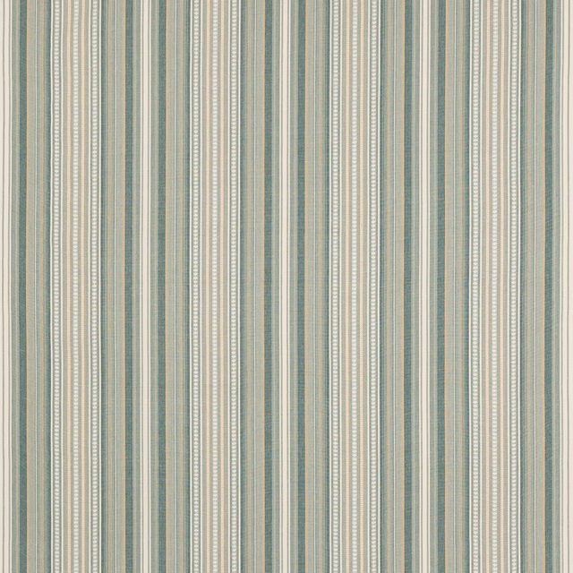 Vertical aqua, cream and sage pinstripes woven on a light cotton fabric swatch