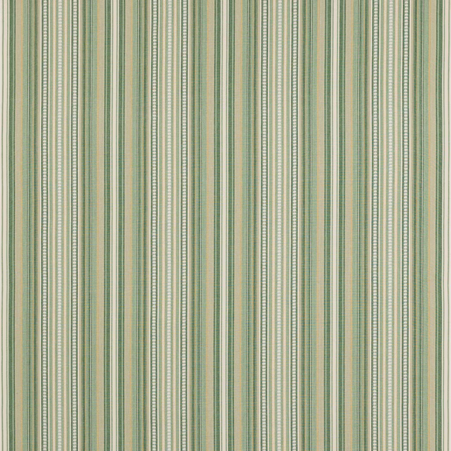 Vertical sage green and cream striped cotton fabric swatch with fine textured bands