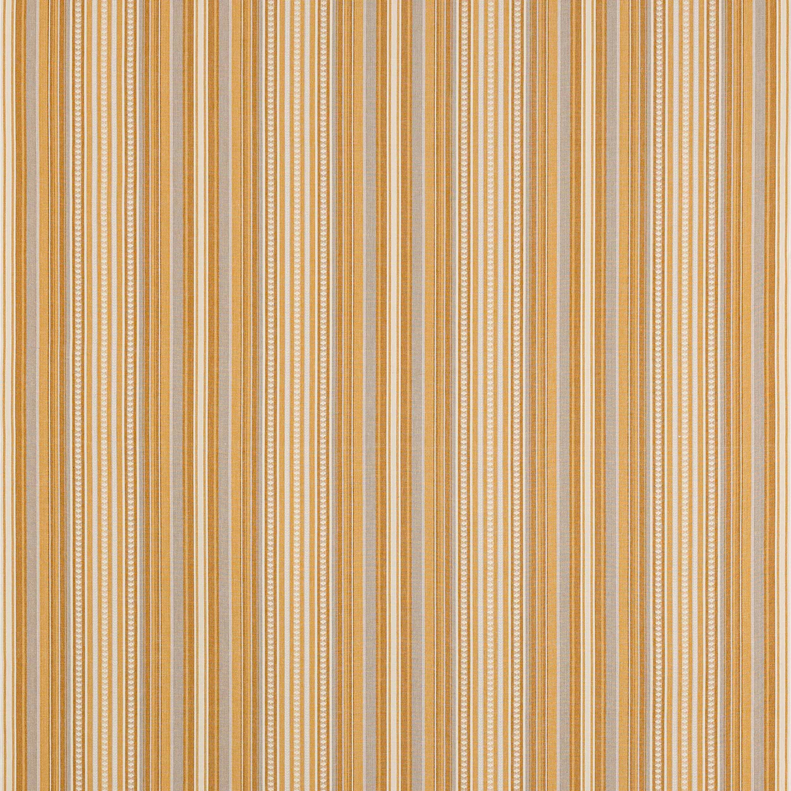 Close-up of warm yellow, cream and tan vertical cotton stripes with fine woven texture