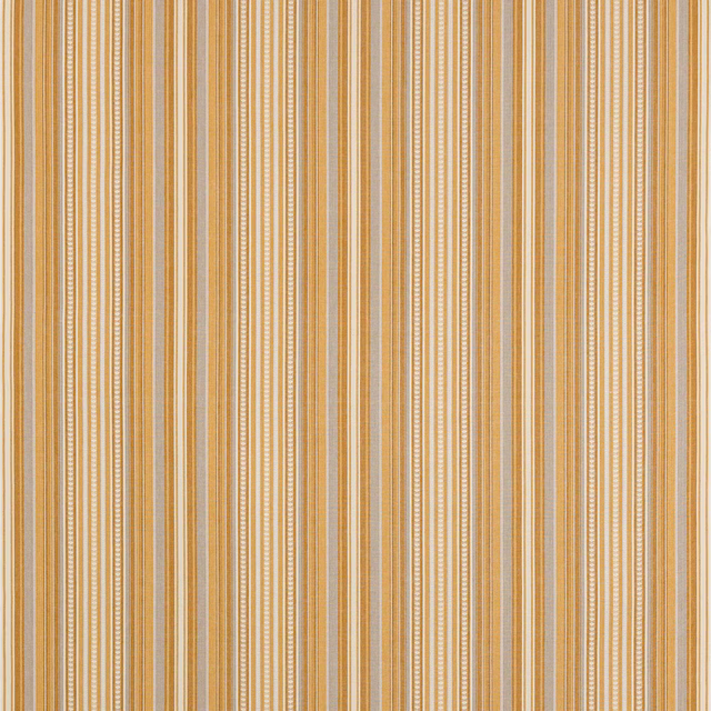Close-up of warm yellow, cream and tan vertical cotton stripes with fine woven texture