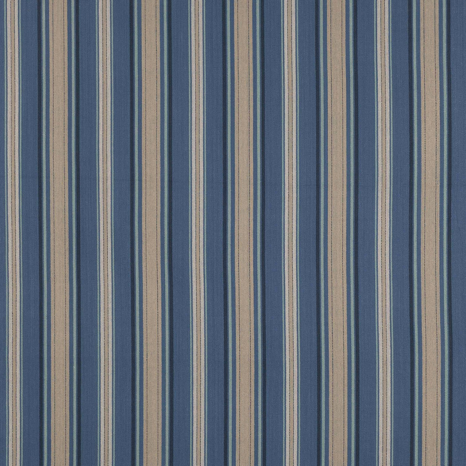 Blue, taupe and cream vertical striped cotton fabric swatch