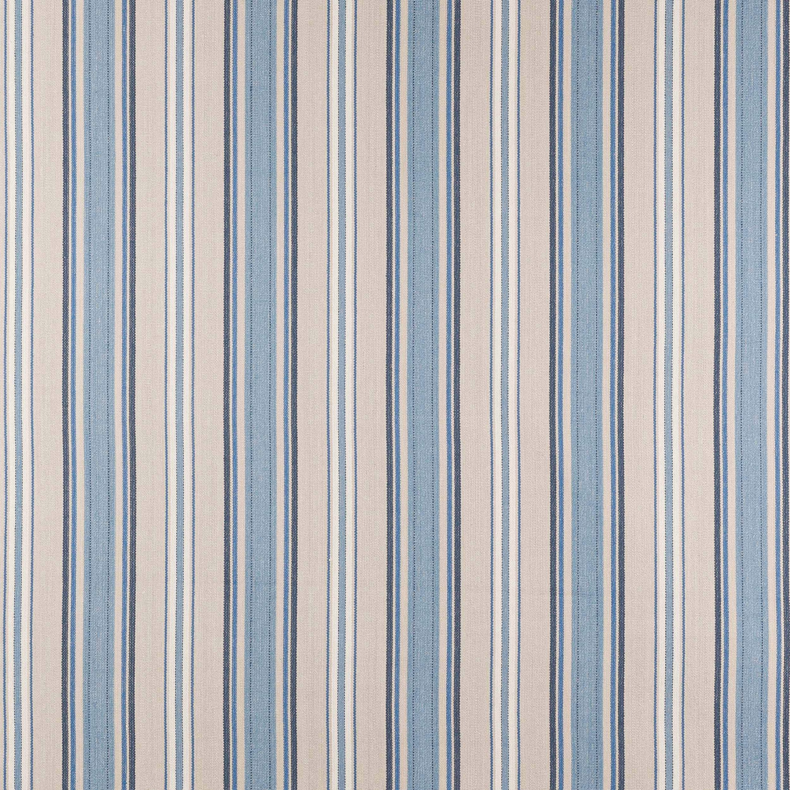 Pale blue and ivory vertical striped cotton fabric swatch