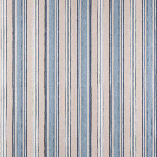 Pale blue and ivory vertical striped cotton fabric swatch