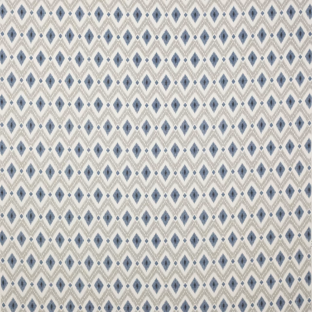 Small blue diamond geometric cotton fabric on an ivory ground