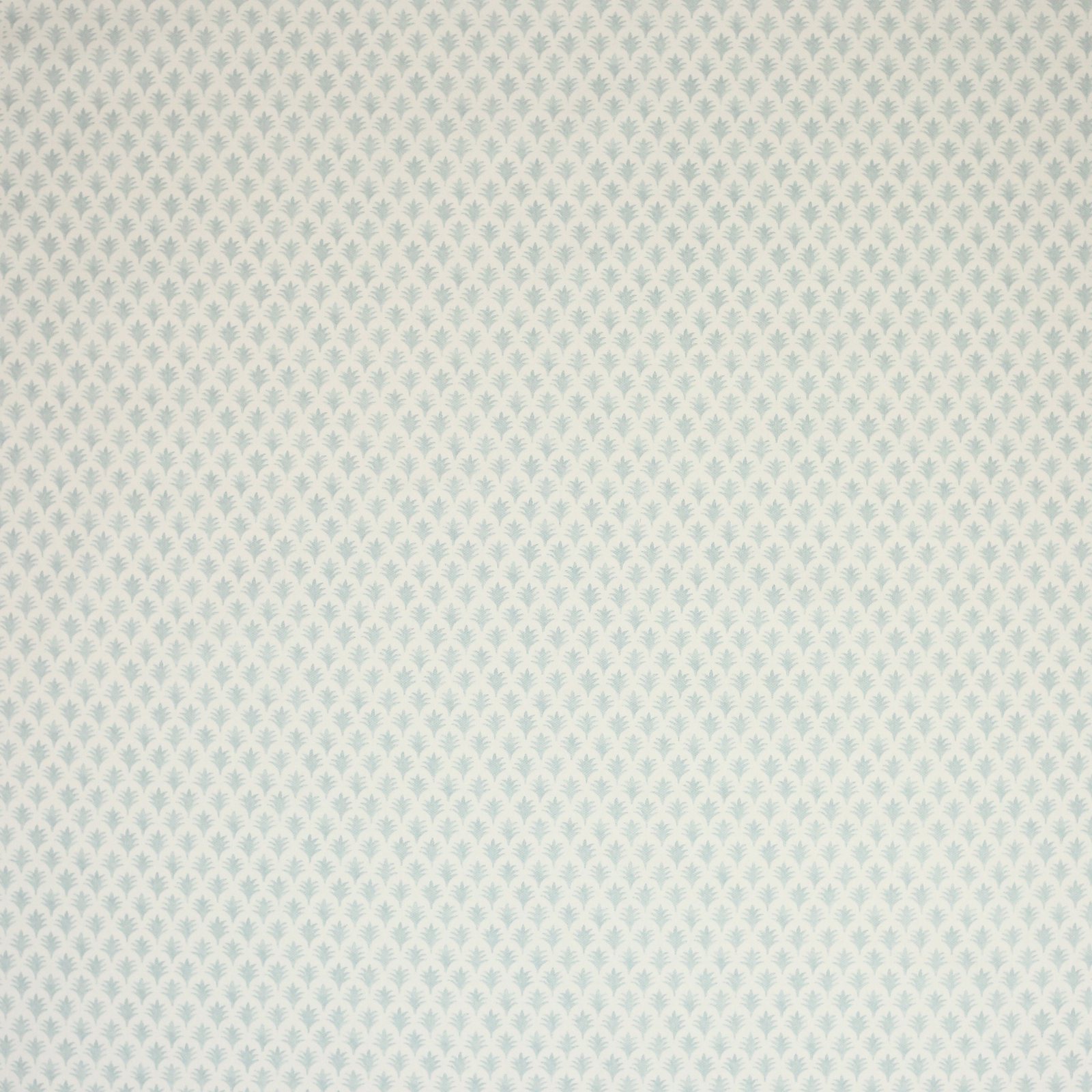 Pale aqua cotton fabric with tiny repeating leaf motif on a light ground