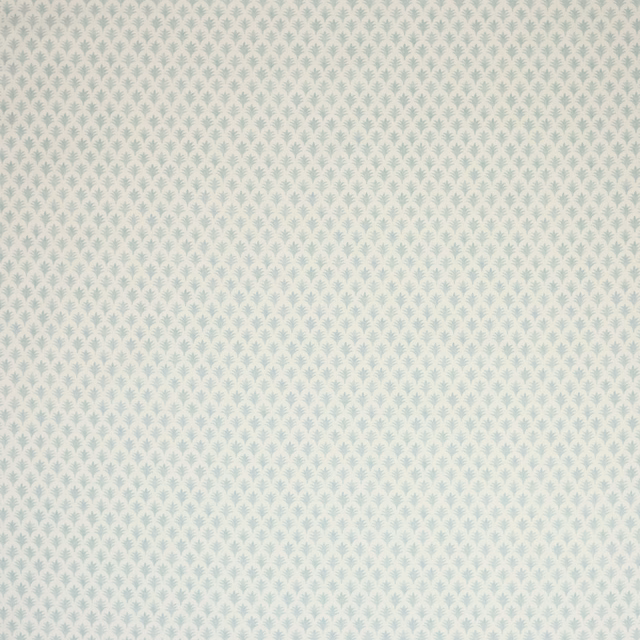 Pale aqua cotton fabric with tiny repeating leaf motif on a light ground