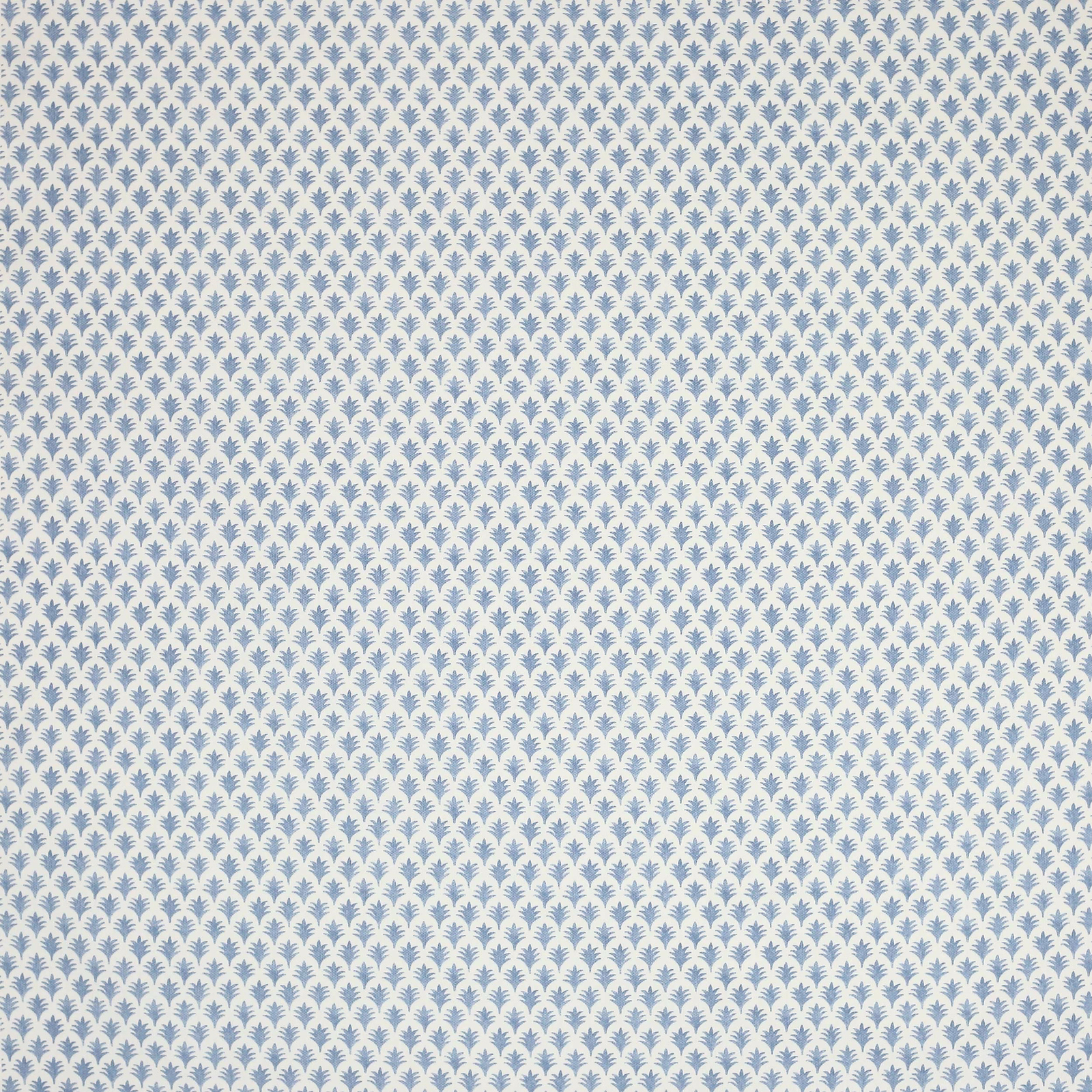 Small pale blue botanical repeat on a light cotton ground