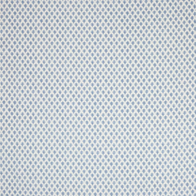 Small pale blue botanical repeat on a light cotton ground