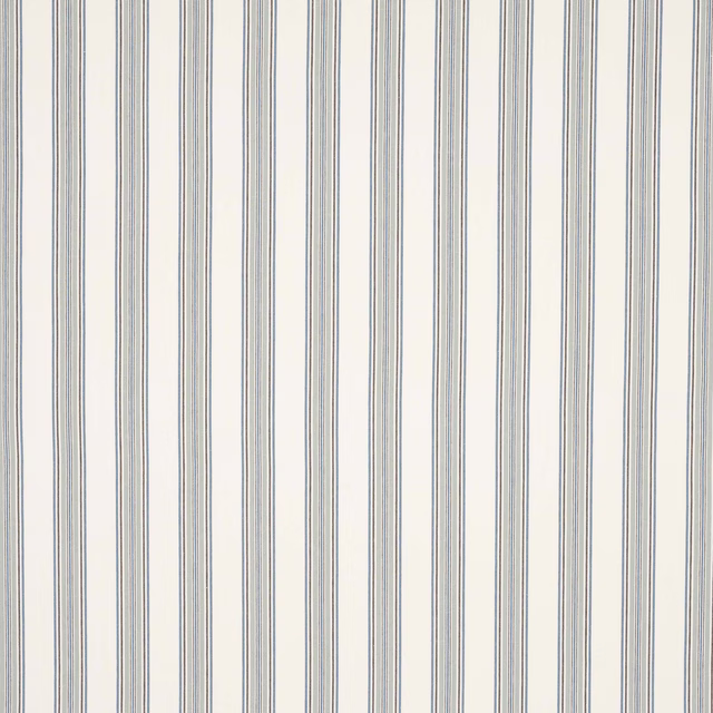 Pale blue and ivory vertical striped fabric with fine woven lines