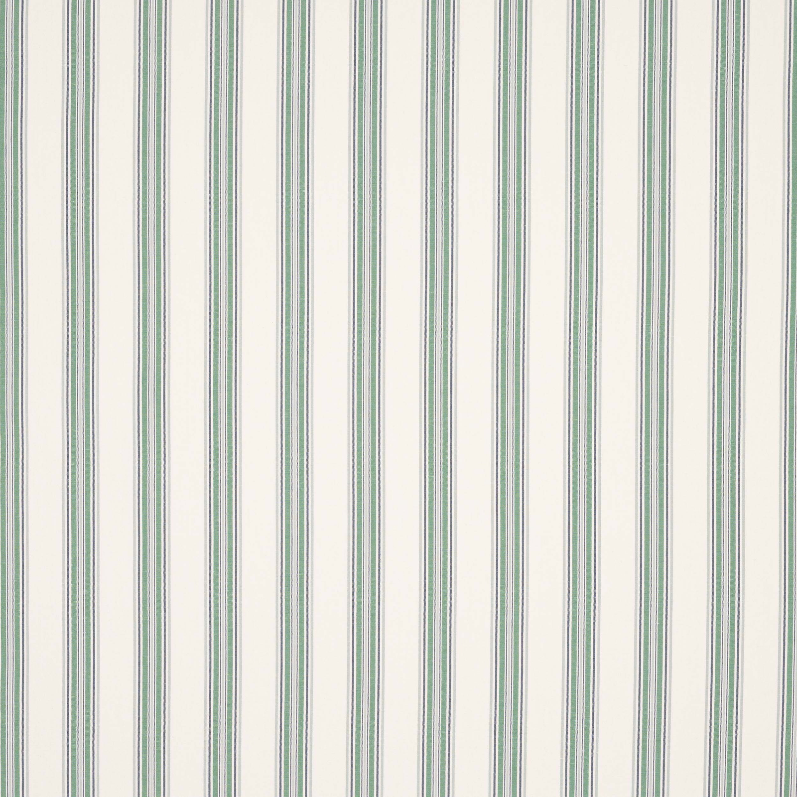 Vertical sage green and cream stripe fabric with fine woven texture