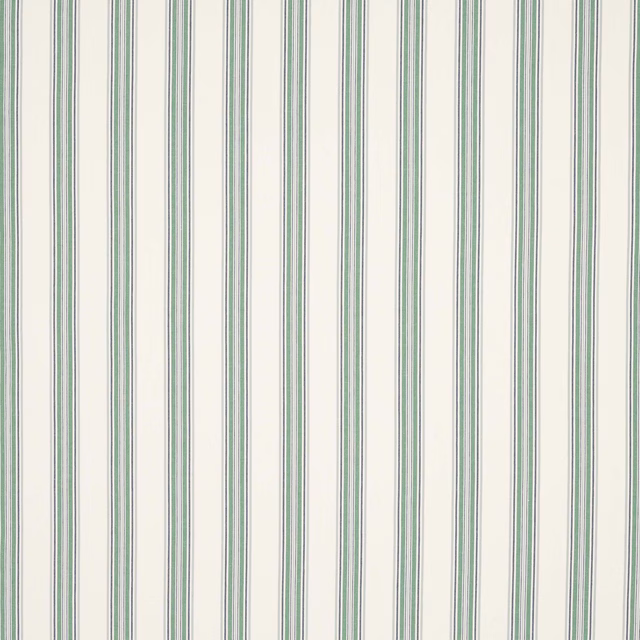 Vertical sage green and cream stripe fabric with fine woven texture