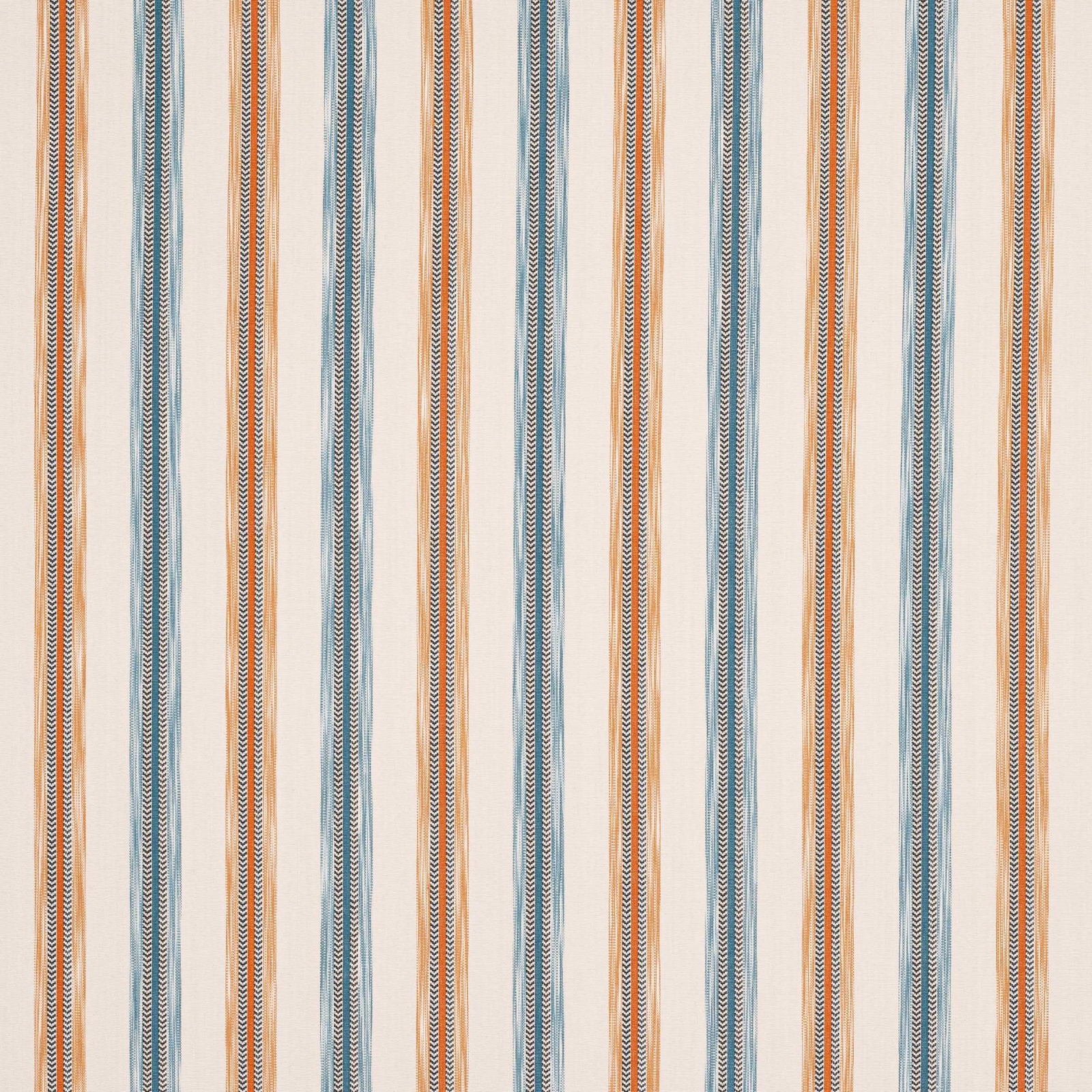 Vertical teal and rust cotton stripe swatch with fine herringbone detail