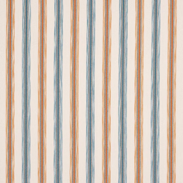 Vertical teal and rust cotton stripe swatch with fine herringbone detail