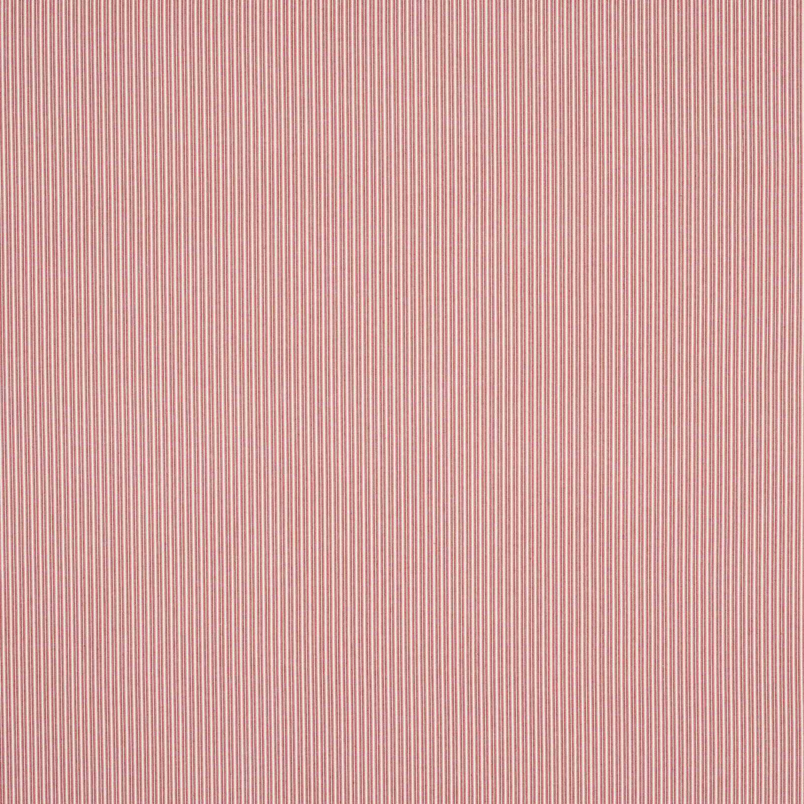Close-up of fine rose-red vertical stripe fabric with chalky pale ground