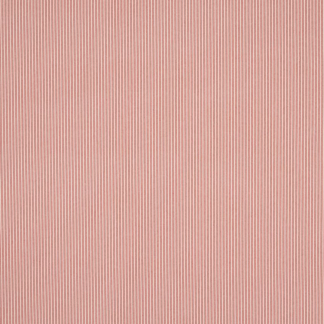 Close-up of fine rose-red vertical stripe fabric with chalky pale ground