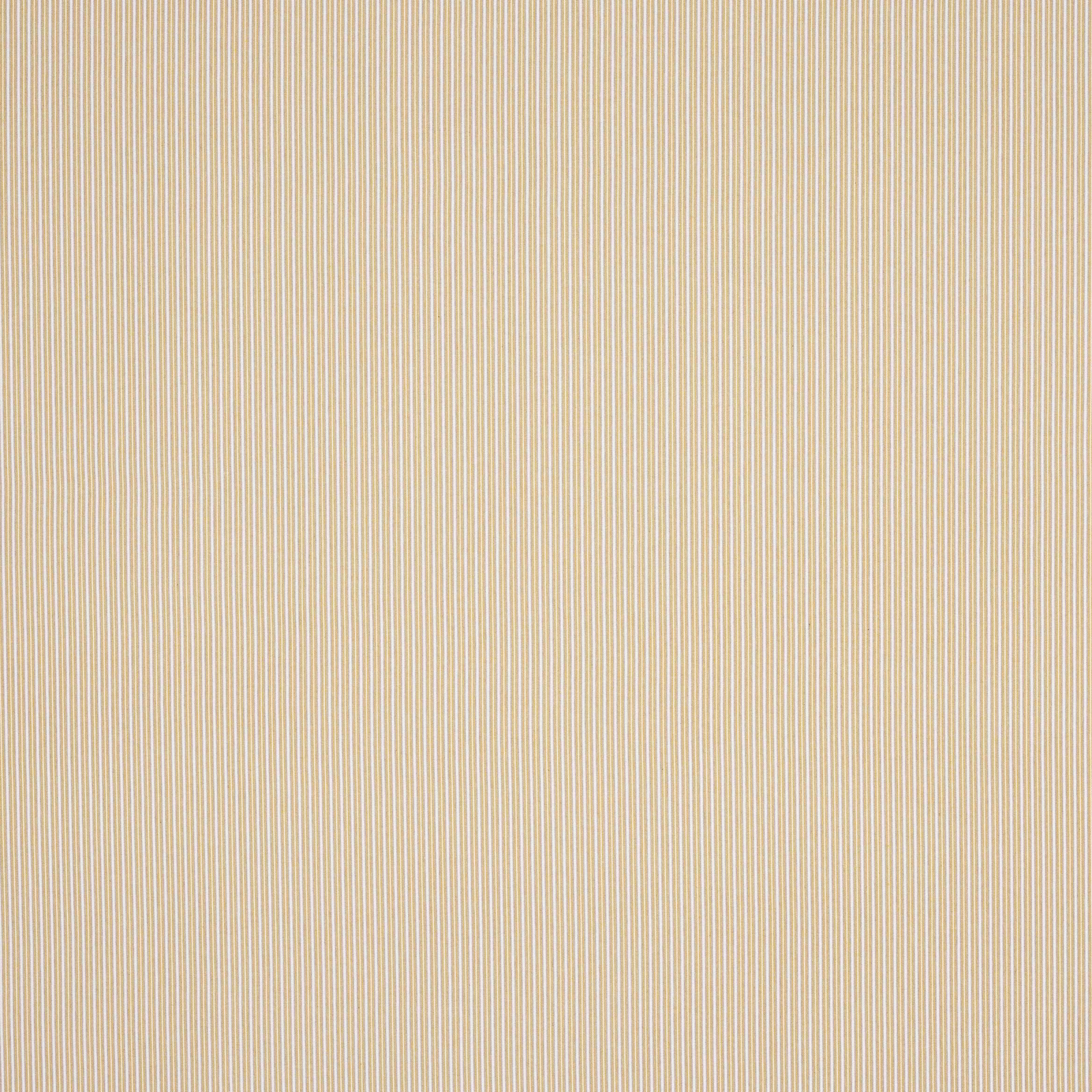 Fine vertical yellow and ivory stripe fabric swatch with a soft woven texture