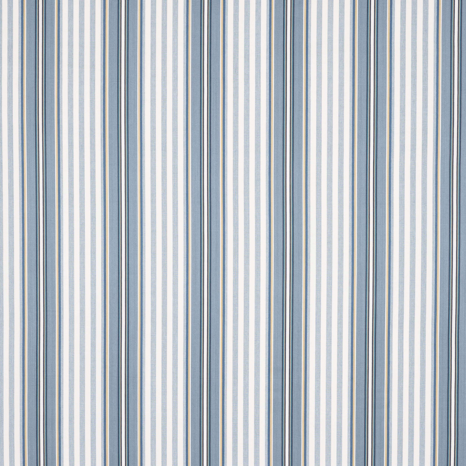 Vertical blue and white striped cotton swatch with fine navy accents