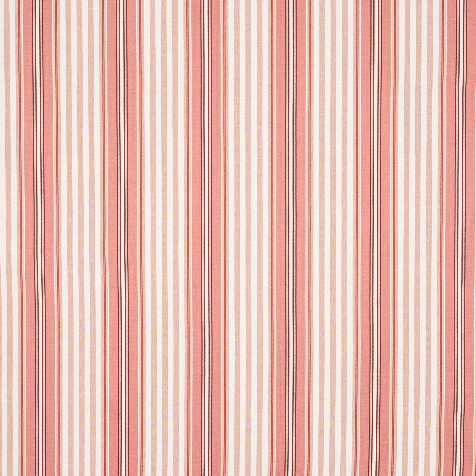 Vertical coral red and cream cotton stripe fabric with fine narrow bands