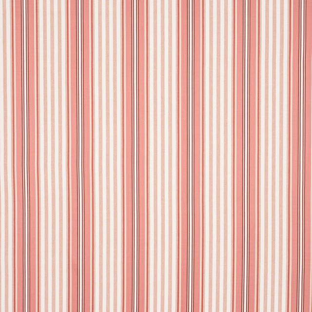 Vertical coral red and cream cotton stripe fabric with fine narrow bands