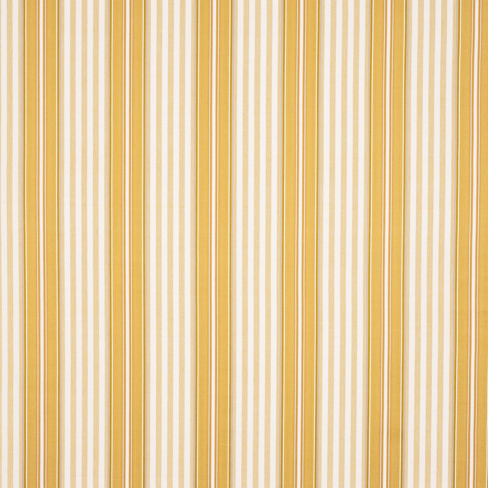 Vertical yellow and cream cotton stripe fabric with narrow and wide bands