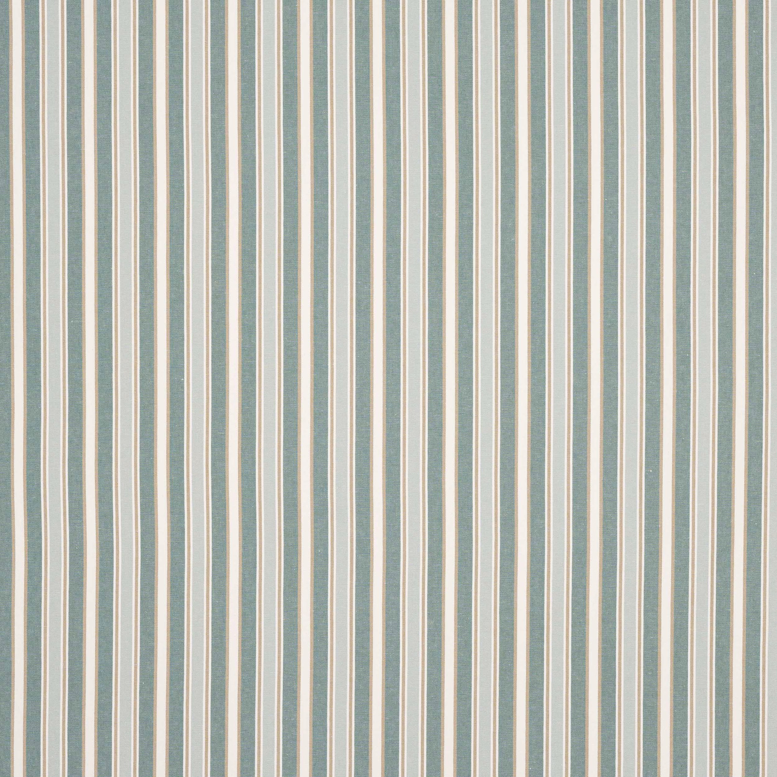 Vertical aqua and cream stripe fabric with a lightly slubbed linen-cotton weave