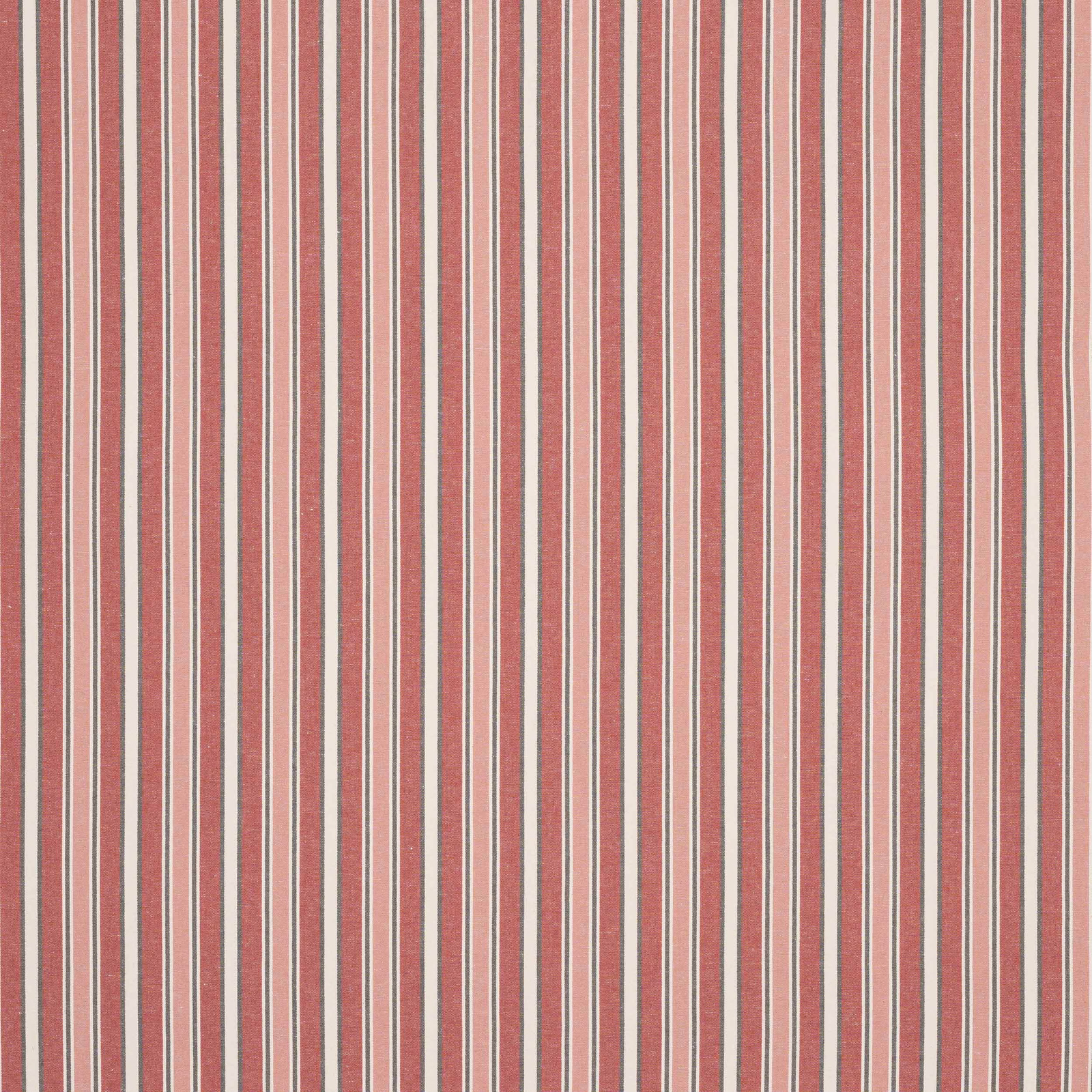 Vertical red and cream striped fabric swatch with fine dark accent lines