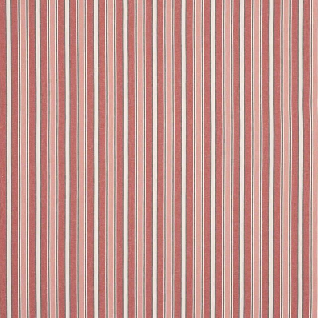 Vertical red and cream striped fabric swatch with fine dark accent lines