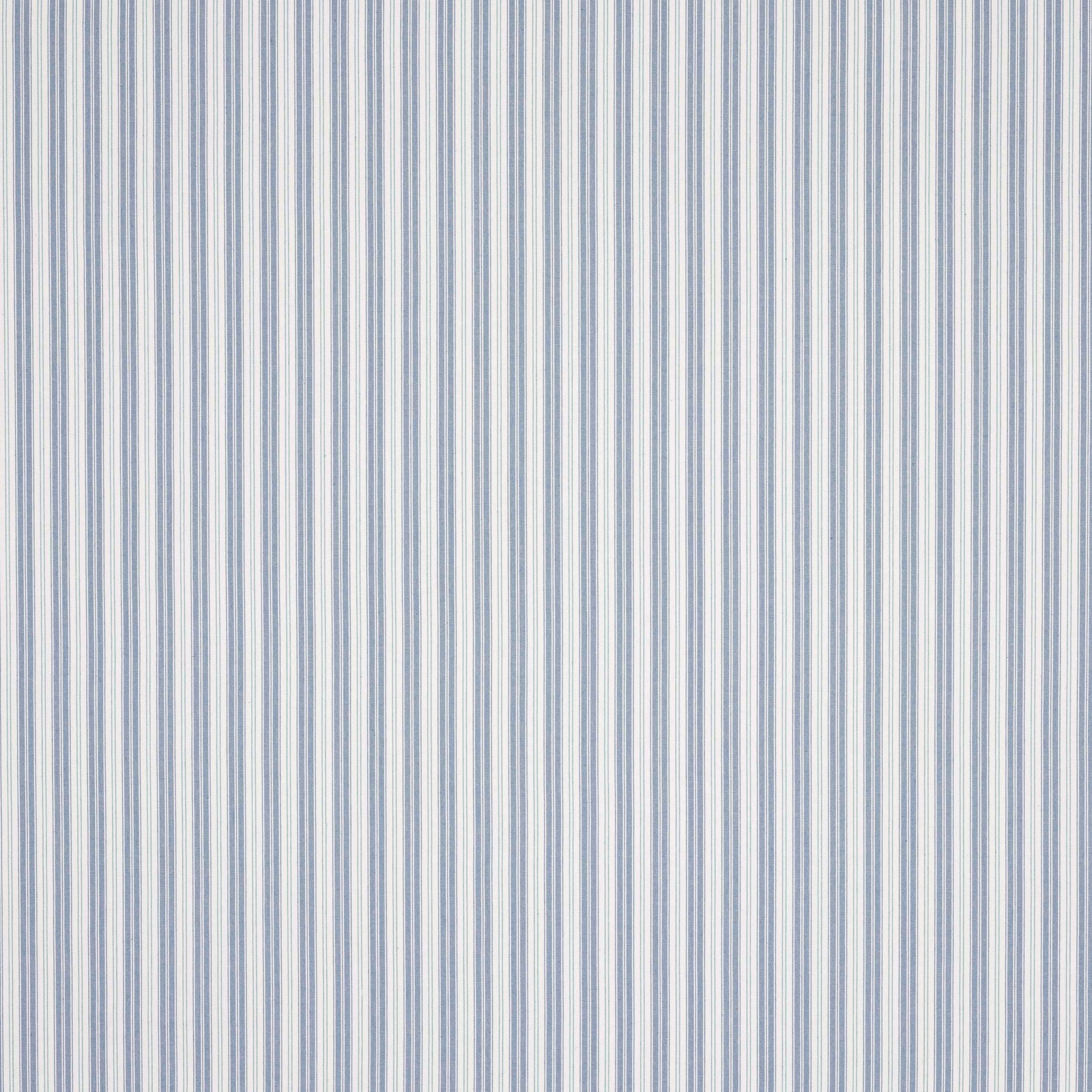 Pale blue and ivory fine vertical stripe fabric swatch with smooth woven texture