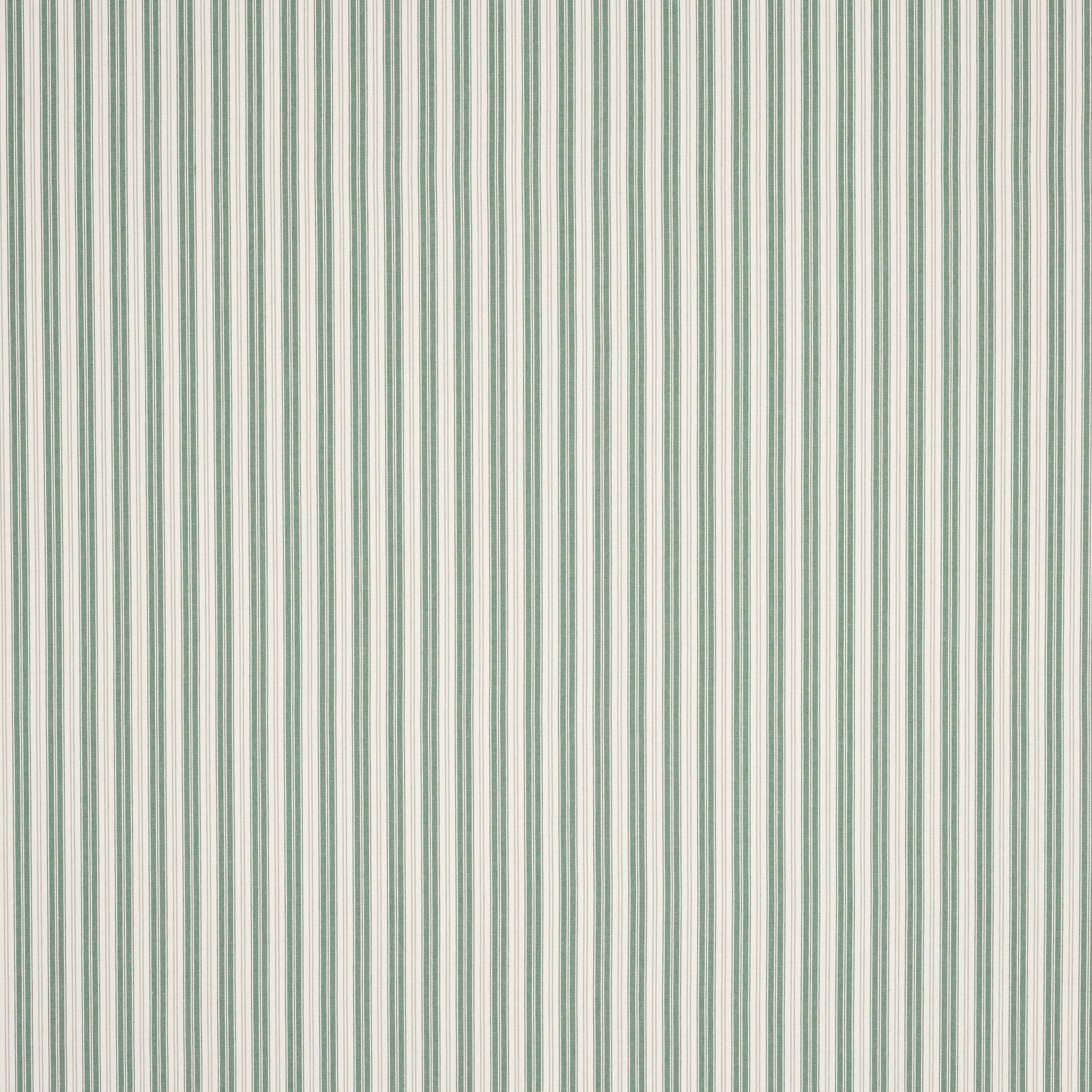 Vertical sage green and cream pinstripes on a woven fabric swatch