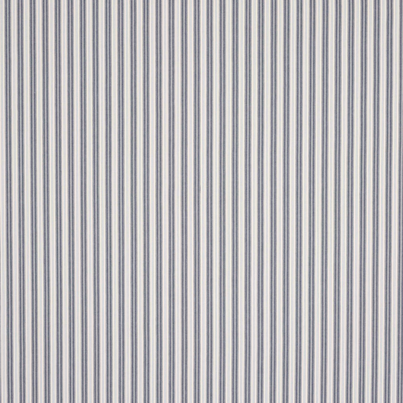 Close-up of fine navy, blue-grey and ivory vertical stripes on woven fabric