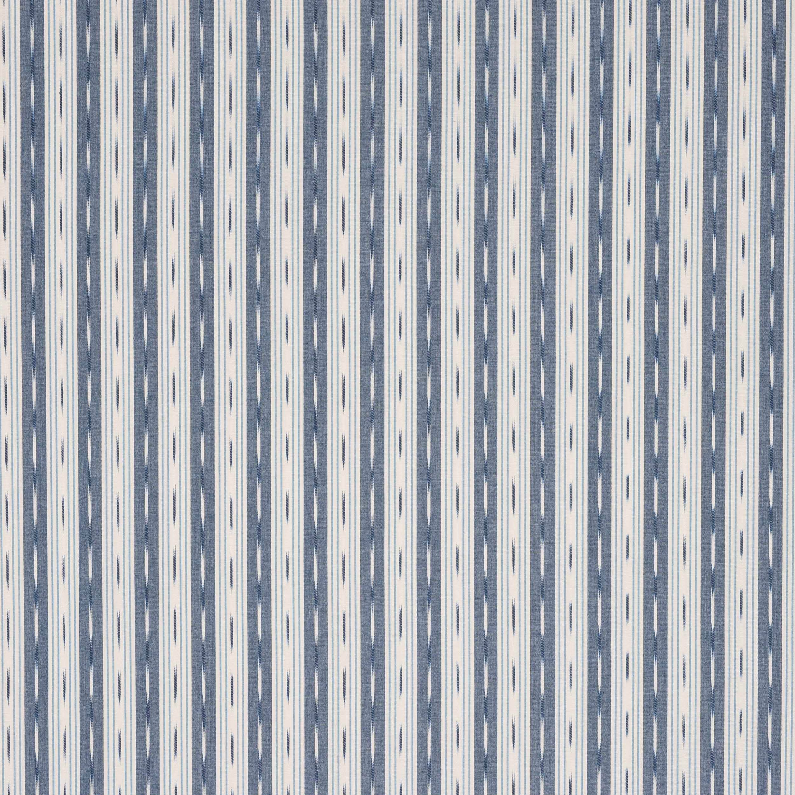 Vertical dusty blue and cream woven stripe fabric with fine textured bands