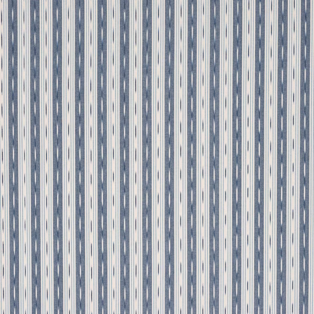 Vertical dusty blue and cream woven stripe fabric with fine textured bands