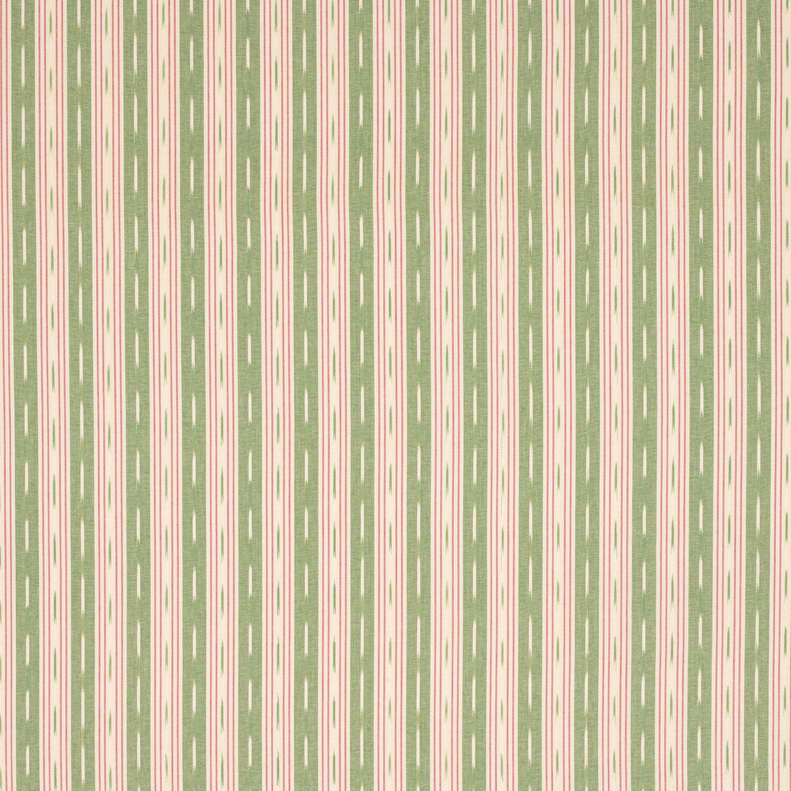 Vertical green and pink striped cotton swatch with narrow ivory marks