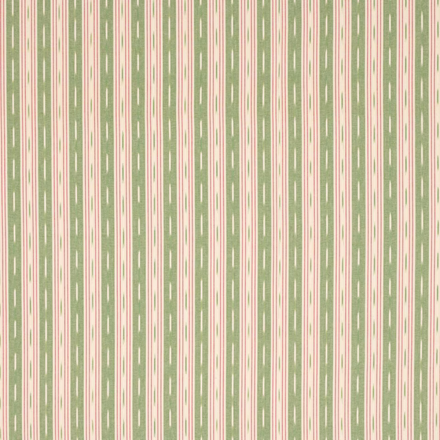 Vertical green and pink striped cotton swatch with narrow ivory marks