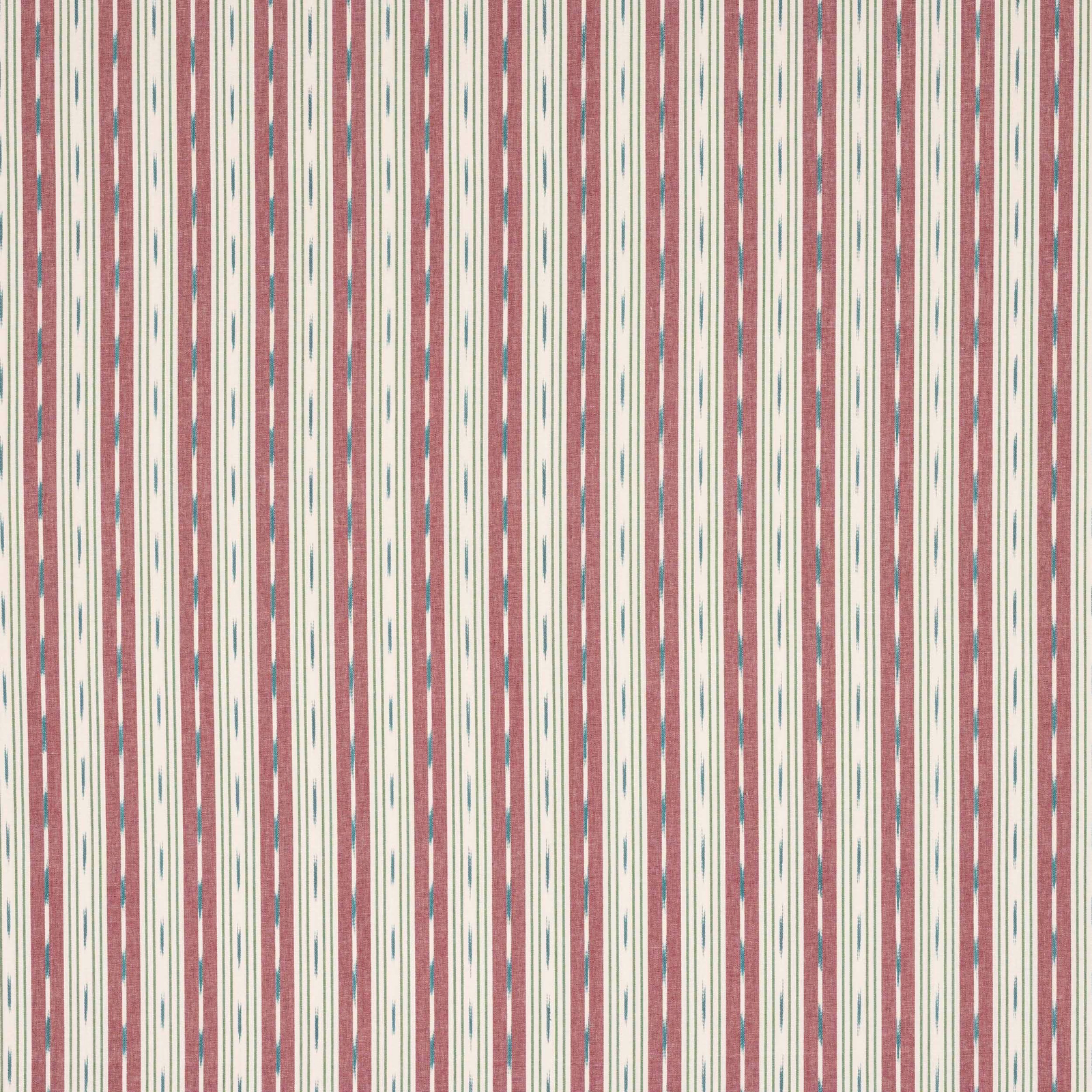 Vertical dusty pink and teal stripe cotton fabric with fine narrow bands
