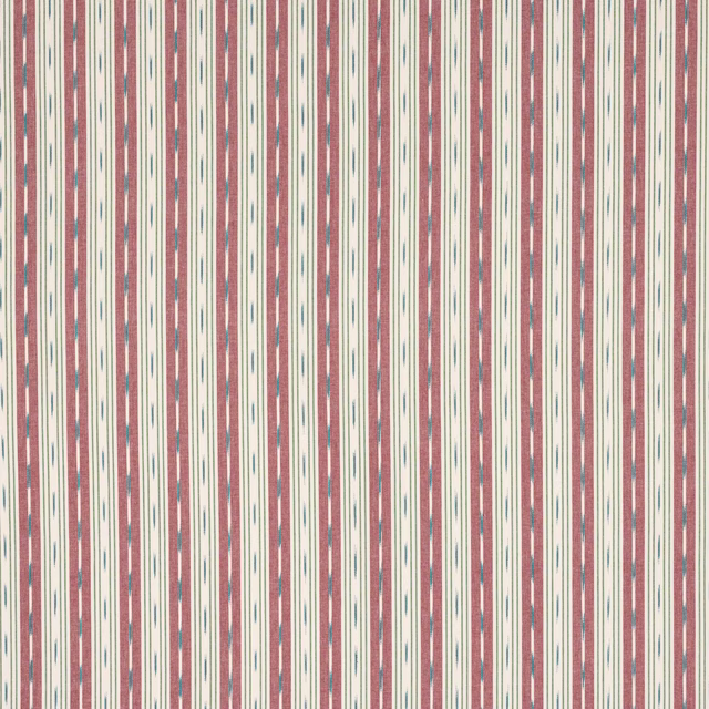 Vertical dusty pink and teal stripe cotton fabric with fine narrow bands