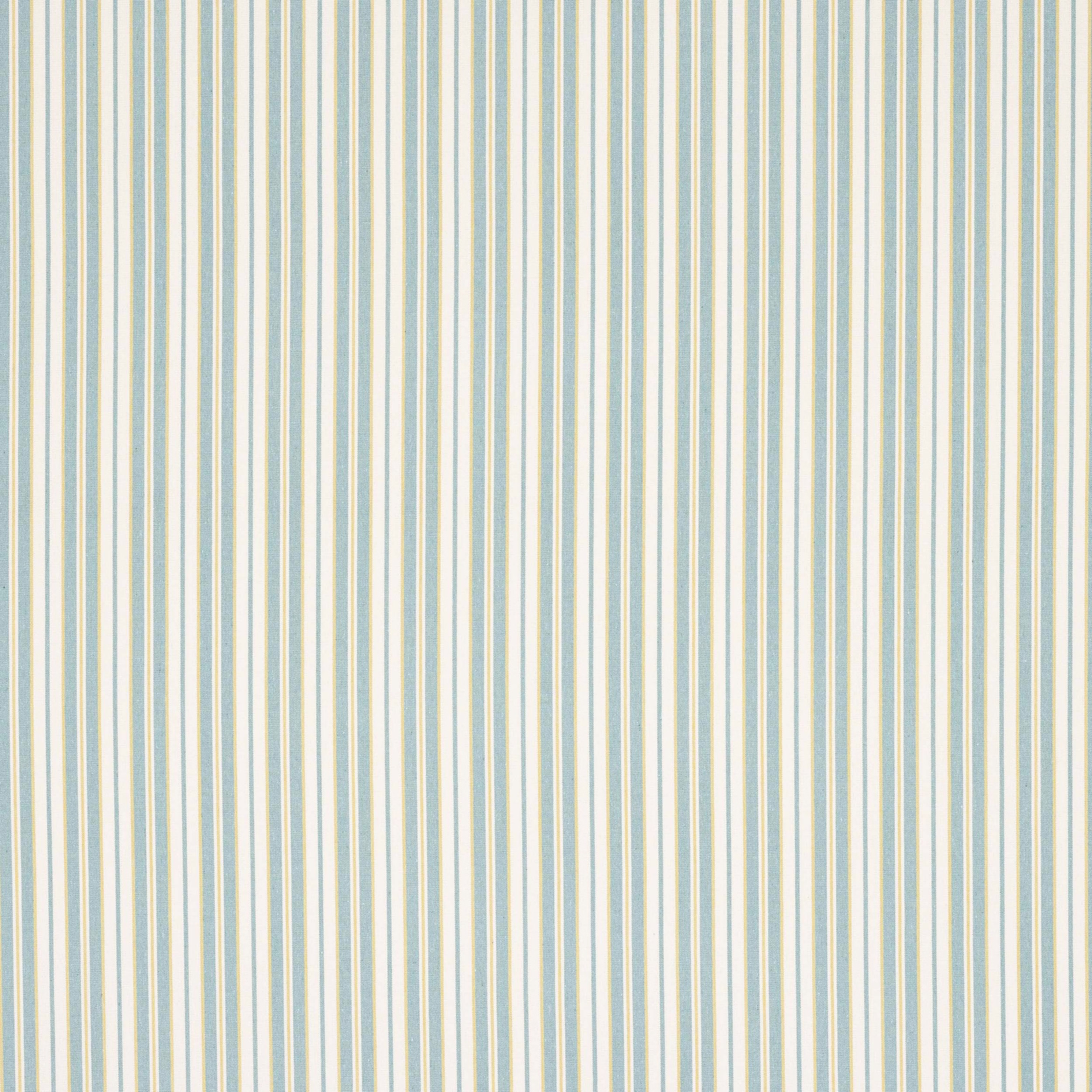 Vertical aqua, cream and pale gold pinstripes on a light fabric