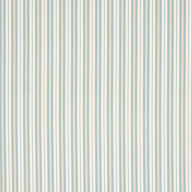 Vertical aqua, cream and pale gold pinstripes on a light fabric