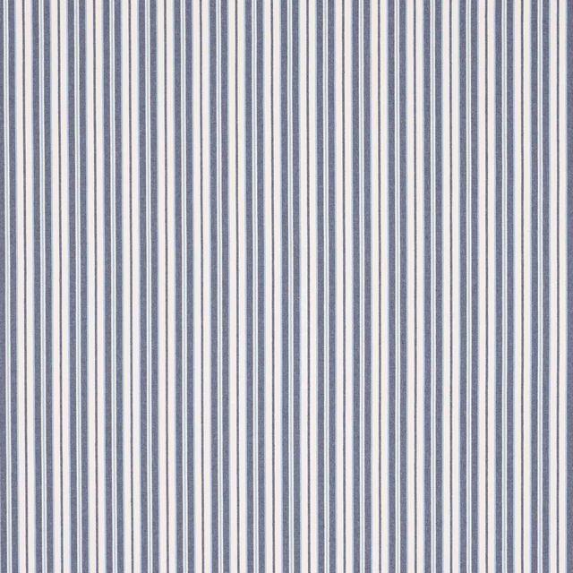 Vertical navy and cream pinstripe fabric swatch with a crisp woven texture